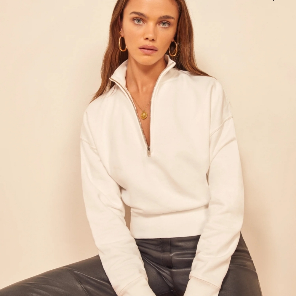 Reformation Marla Zip Sweatshirt in Almond - Small cropped